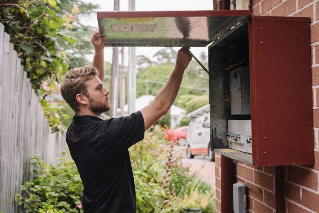 Electrician installing downlights in a Double Bay home